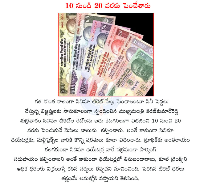 ticket prices,tollywood,cinema,audience,ticket price hike,cm kiran kumar reddy,tollywood industry,new conditions to movie theatres,telugu cinema,movie tickets price hike  ticket prices, tollywood, cinema, audience, ticket price hike, cm kiran kumar reddy, tollywood industry, new conditions to movie theatres, telugu cinema, movie tickets price hike